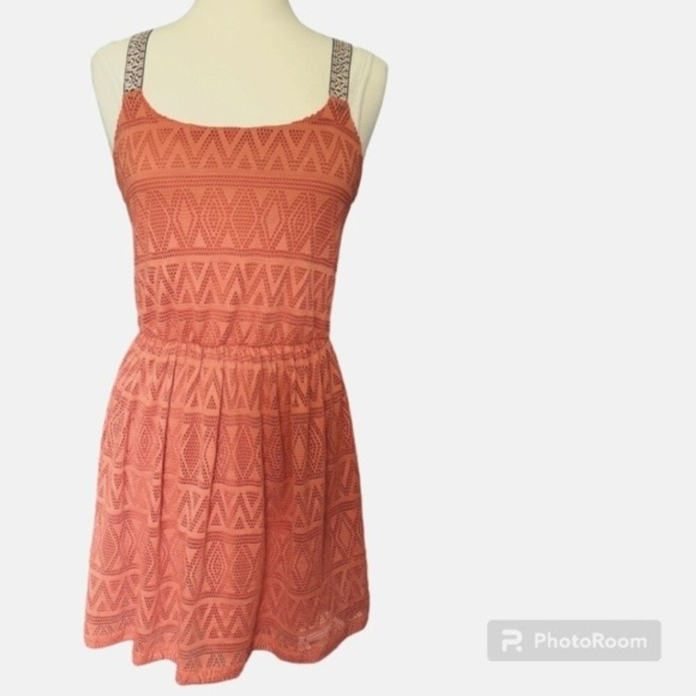 Three Pink Hearts Orange Eyelet Sundress Dress - M
